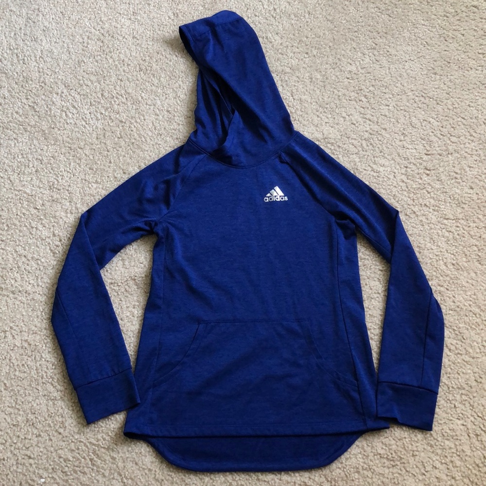 Adidas Climalit long sleeve blue active hoodie with thumb holes & front pocket